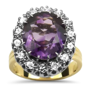 Estate 14K Yellow & White Gold Amethyst & Diamond Ring