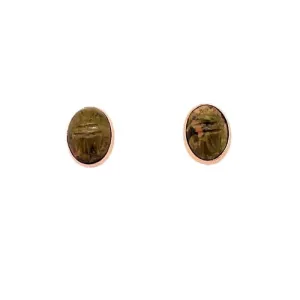 Estate Green Scarab Stud Earrings in 14K Yellow Gold