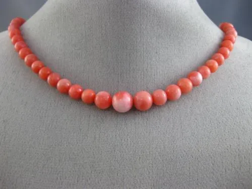 ESTATE LONG AAA ROUND CORAL 925 SILVER 3D CLASSIC GRADUATING LOVE FUN NECKLACE