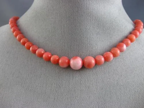 ESTATE LONG AAA ROUND CORAL 925 SILVER 3D CLASSIC GRADUATING LOVE FUN NECKLACE