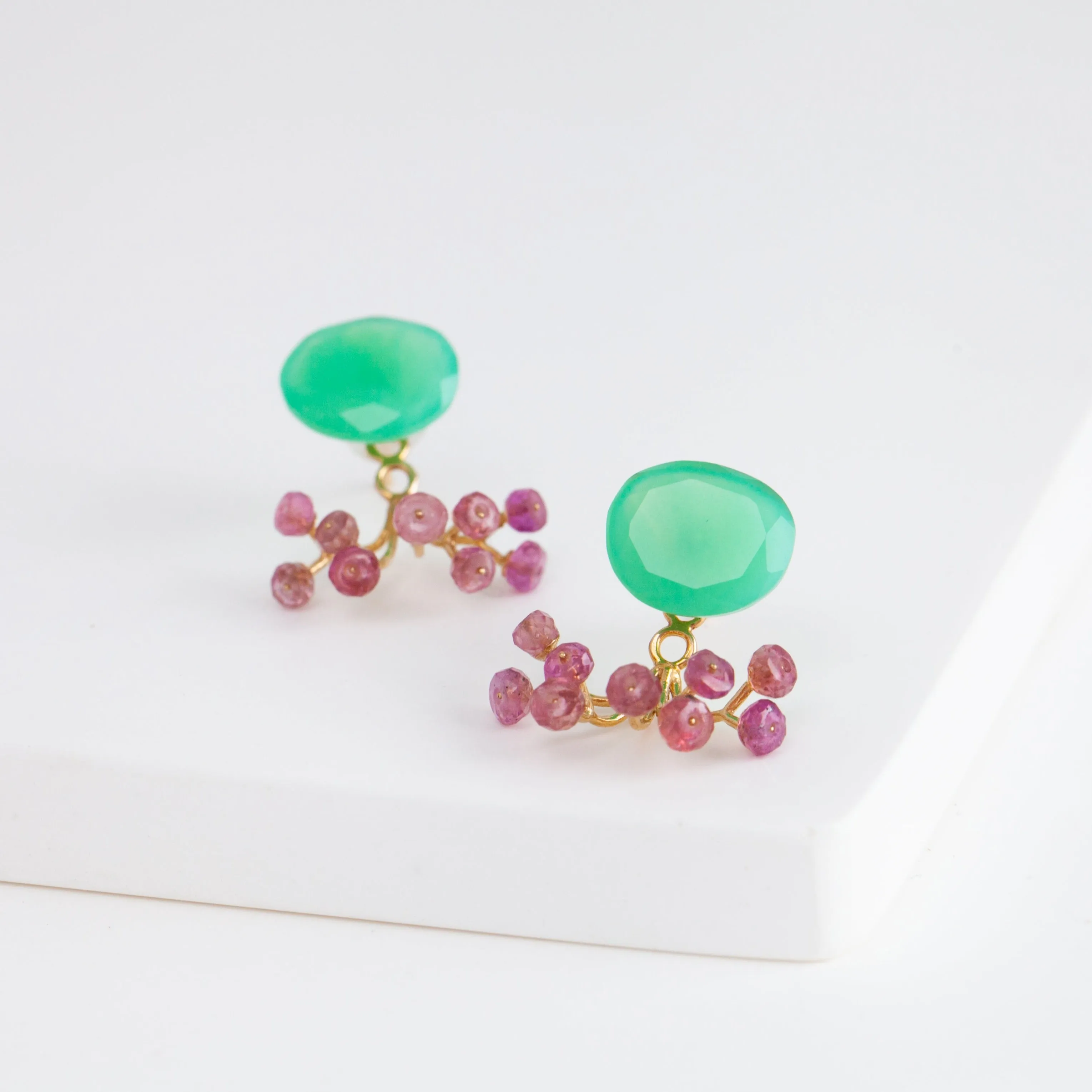 Fairy chrysoprase and sapphire earrings