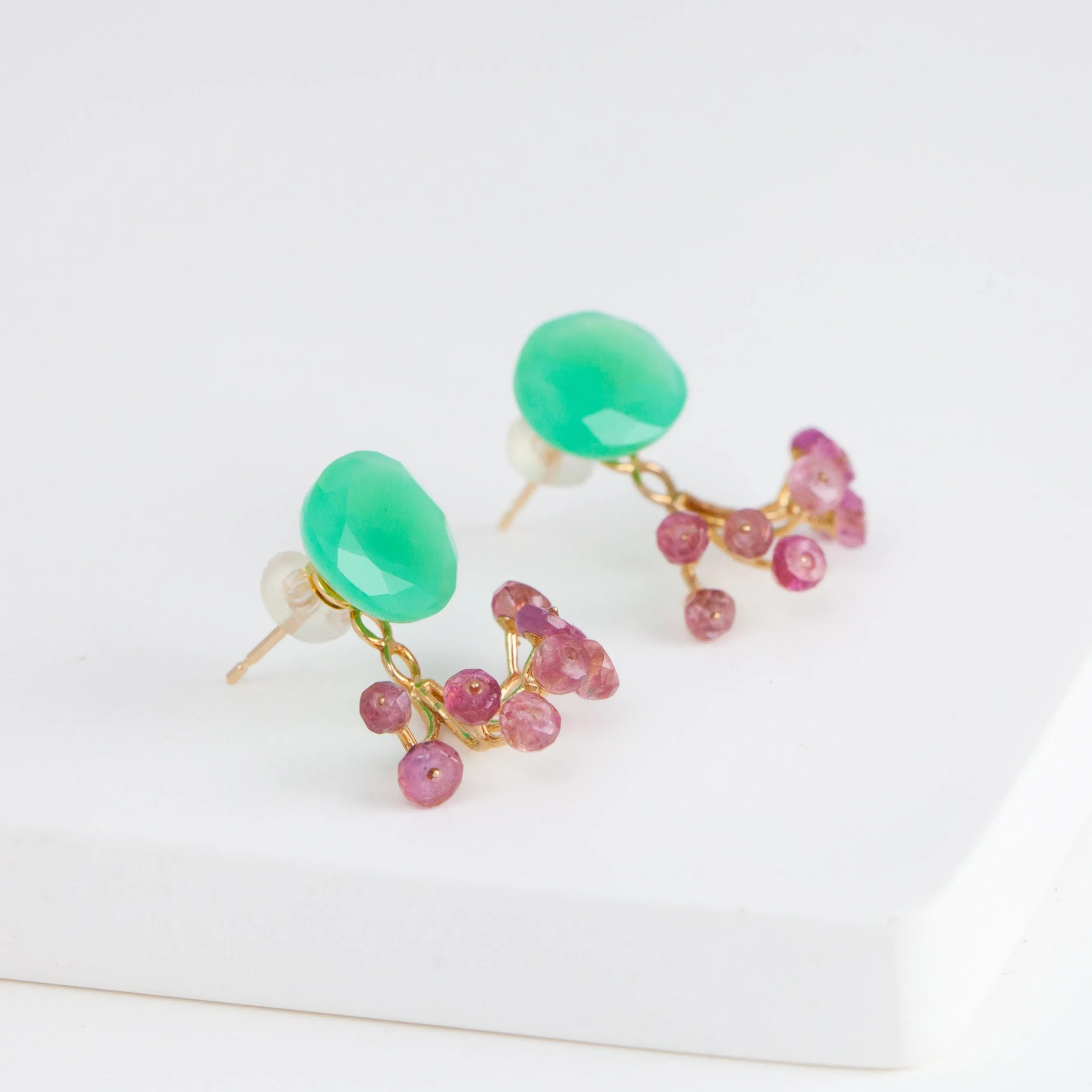 Fairy chrysoprase and sapphire earrings