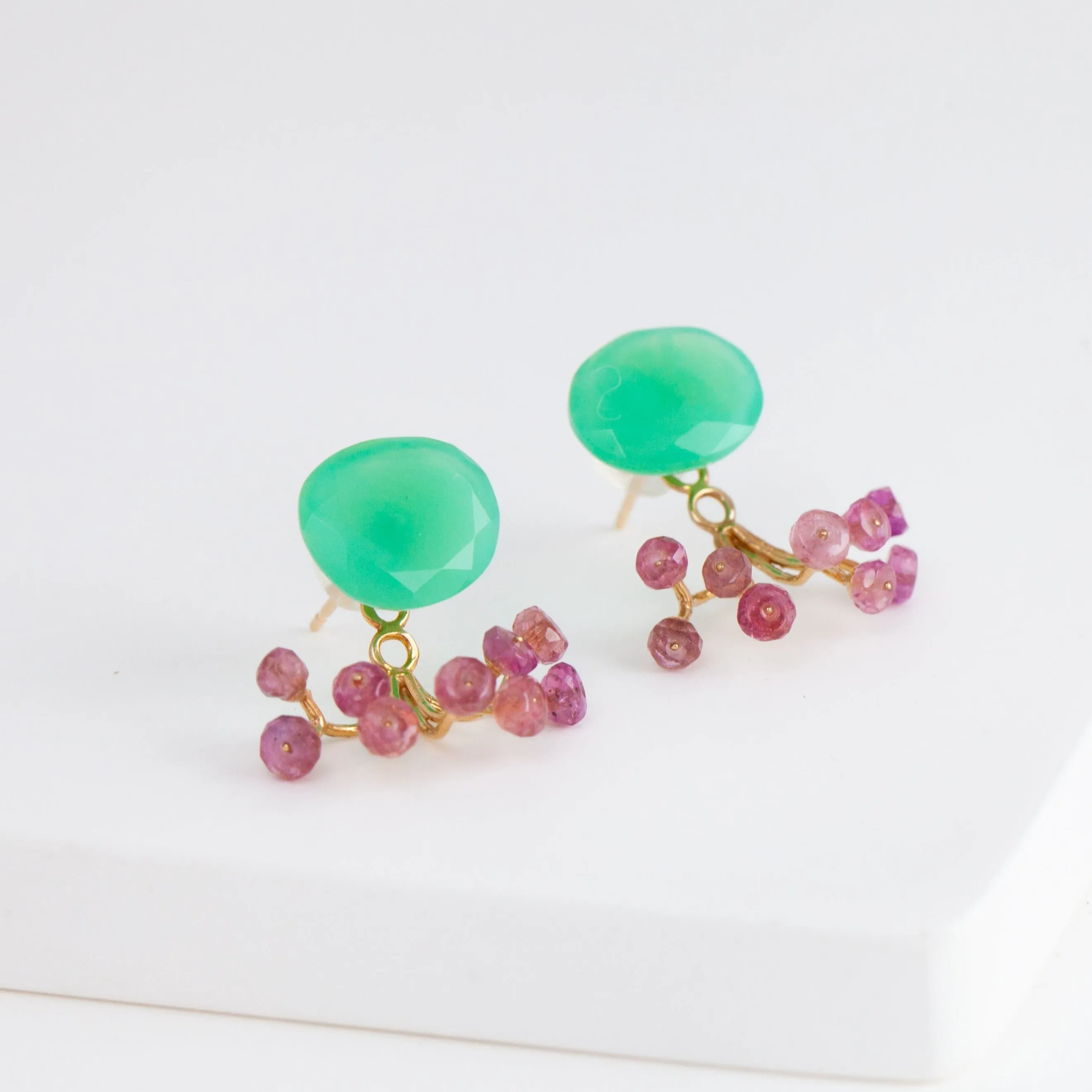 Fairy chrysoprase and sapphire earrings