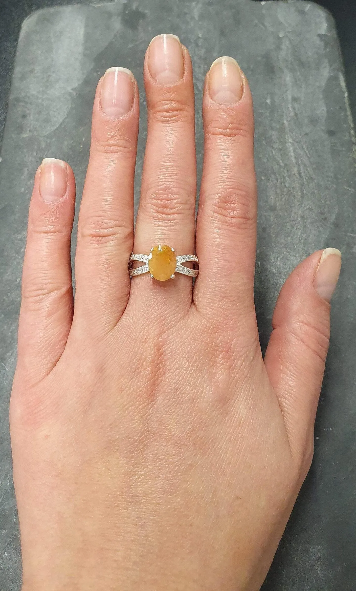 Fire Opal Ring - Opal Engagement Ring - Split Shank Ring