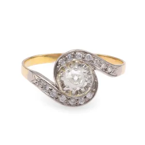 French Belle Epoque Diamond Yellow Gold Swirl Ring