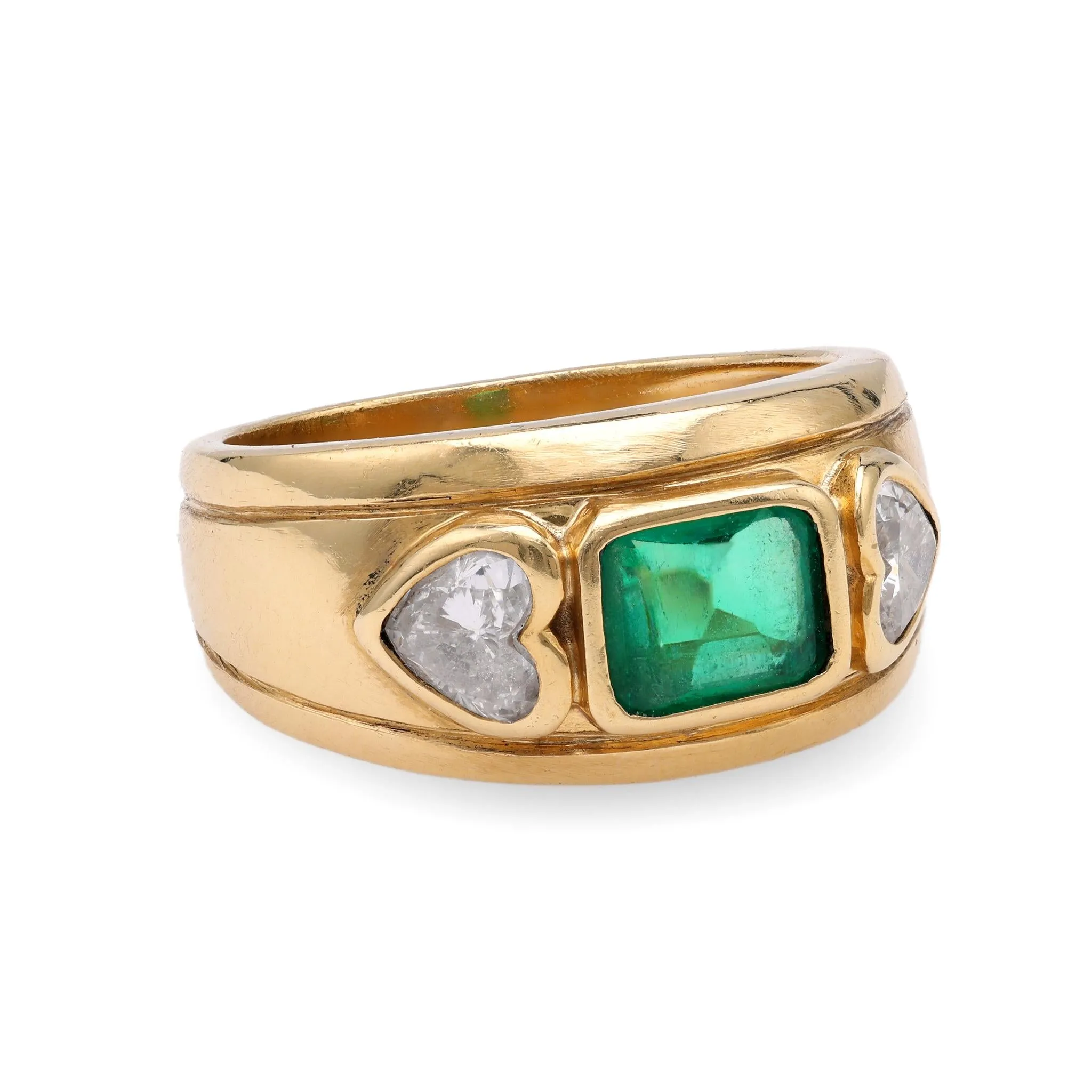 French Emerald Diamond Yellow Gold Ring