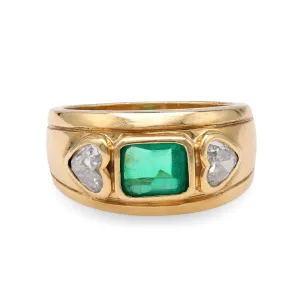 French Emerald Diamond Yellow Gold Ring