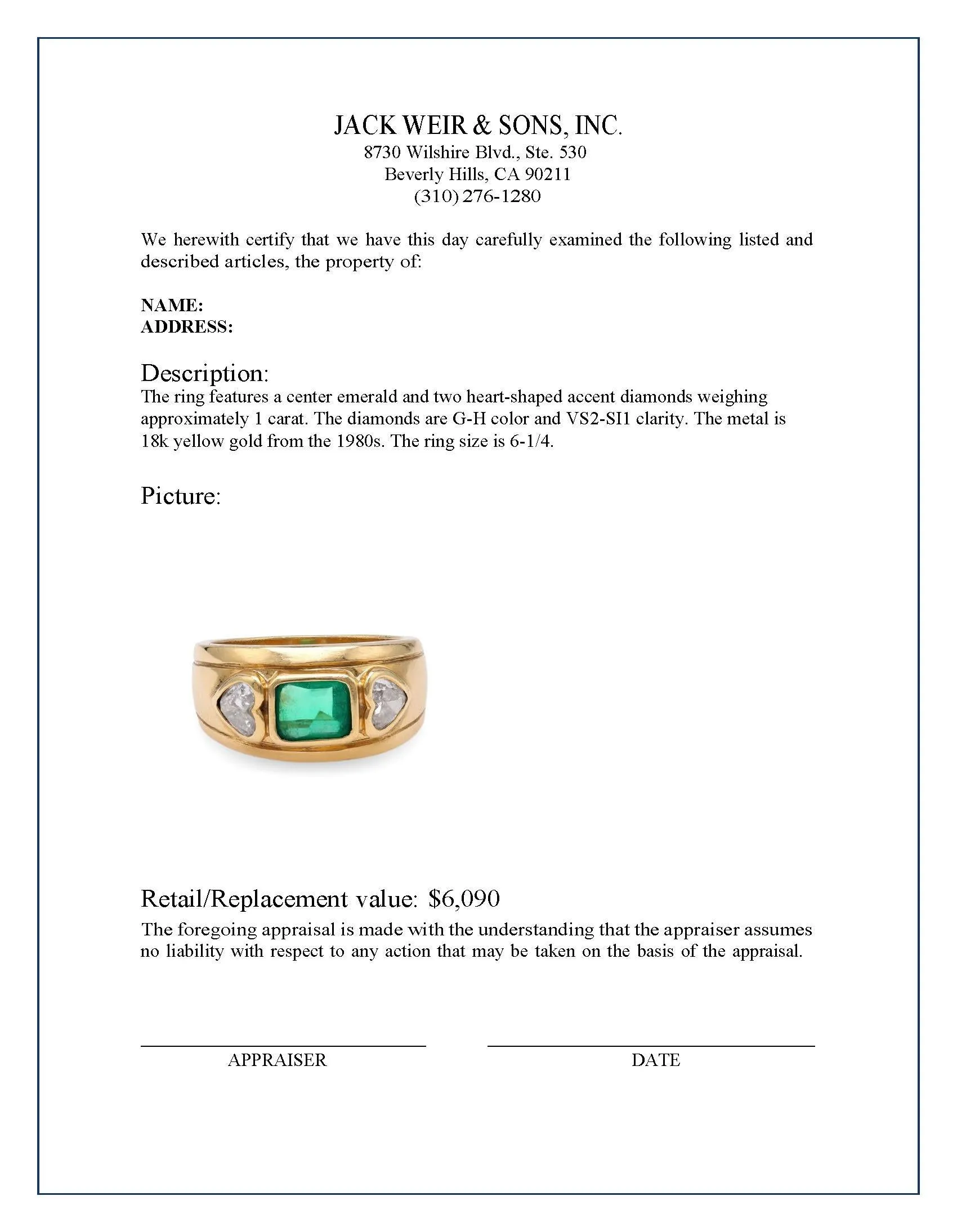 French Emerald Diamond Yellow Gold Ring