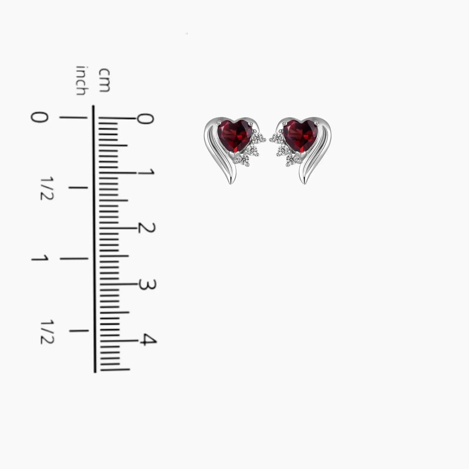 Garnet Heart Shape Stud Earrings in Sterling Silver