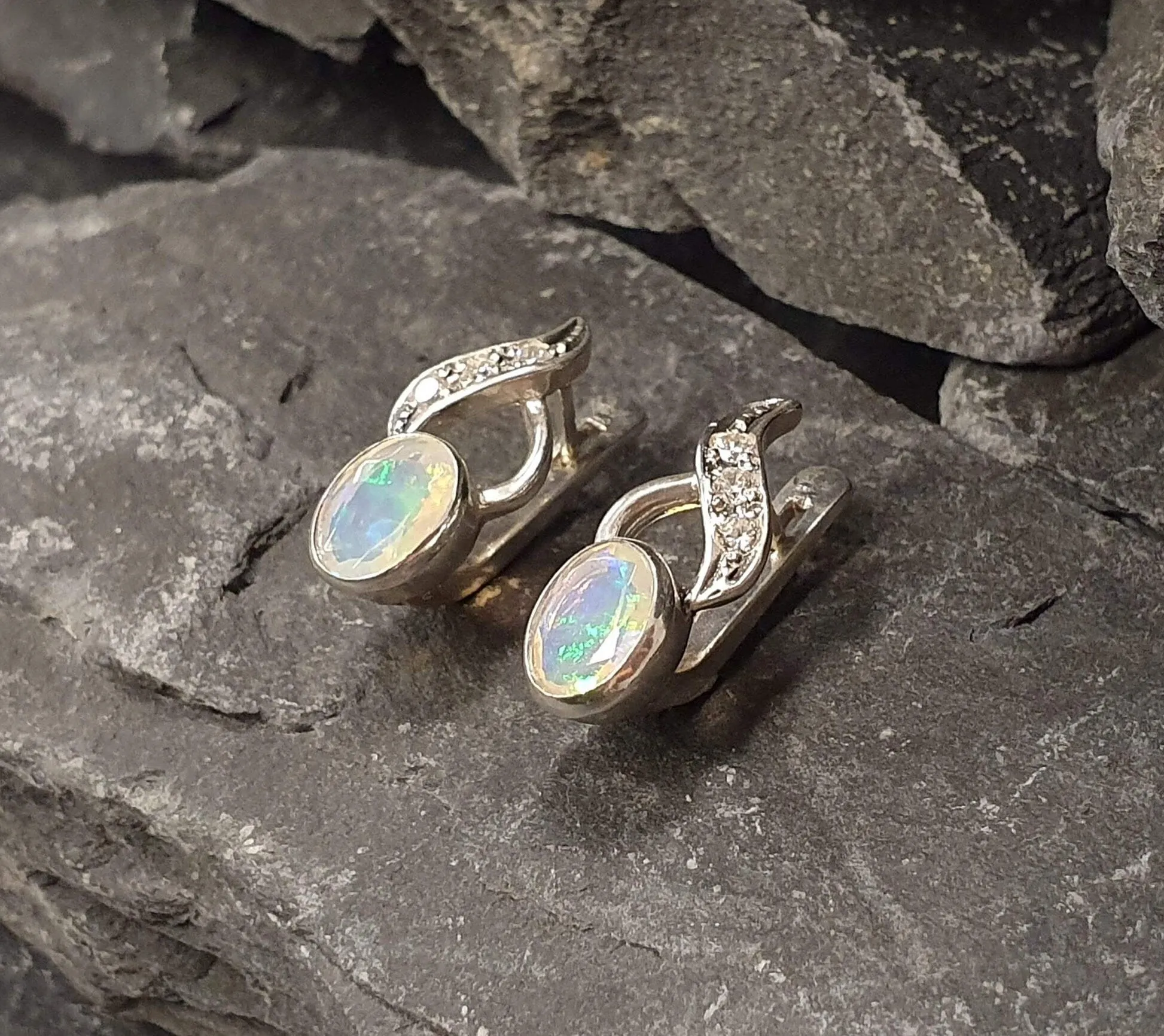 Genuine Opal Earrings - Fire Opal Earrings - White Drop Earrings