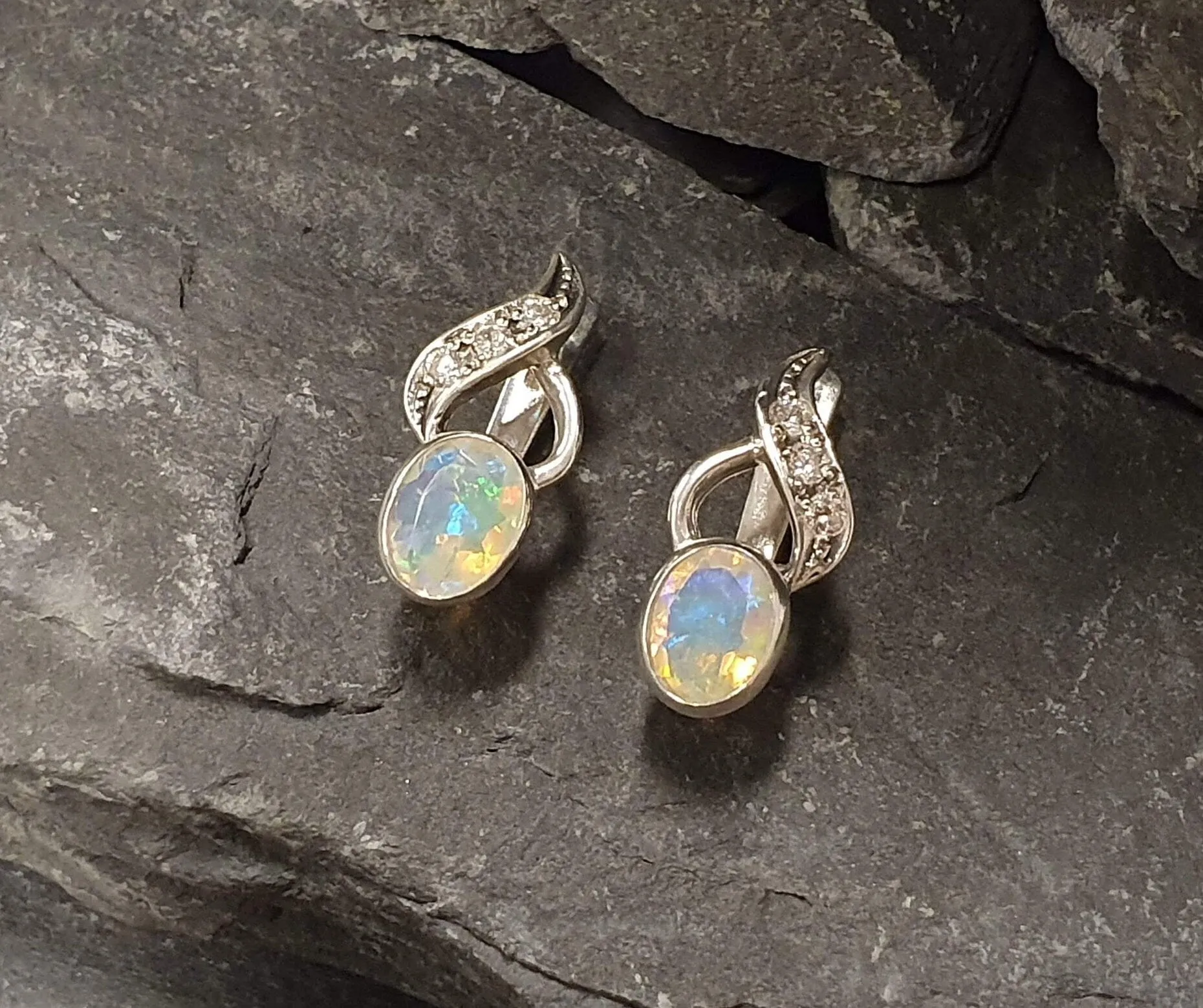 Genuine Opal Earrings - Fire Opal Earrings - White Drop Earrings