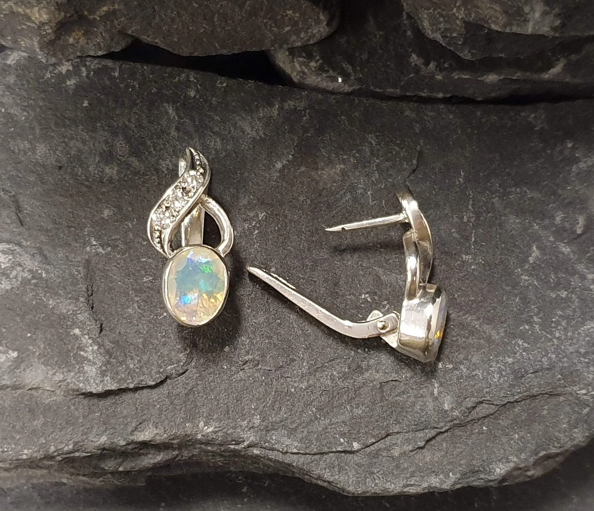 Genuine Opal Earrings - Fire Opal Earrings - White Drop Earrings