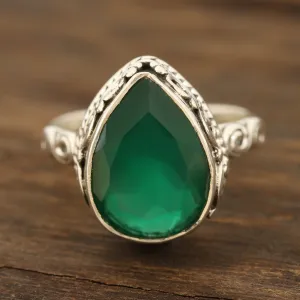 Glittering Green Onyx Cocktail Ring from India - Glittering Verdant Drop | NOVICA