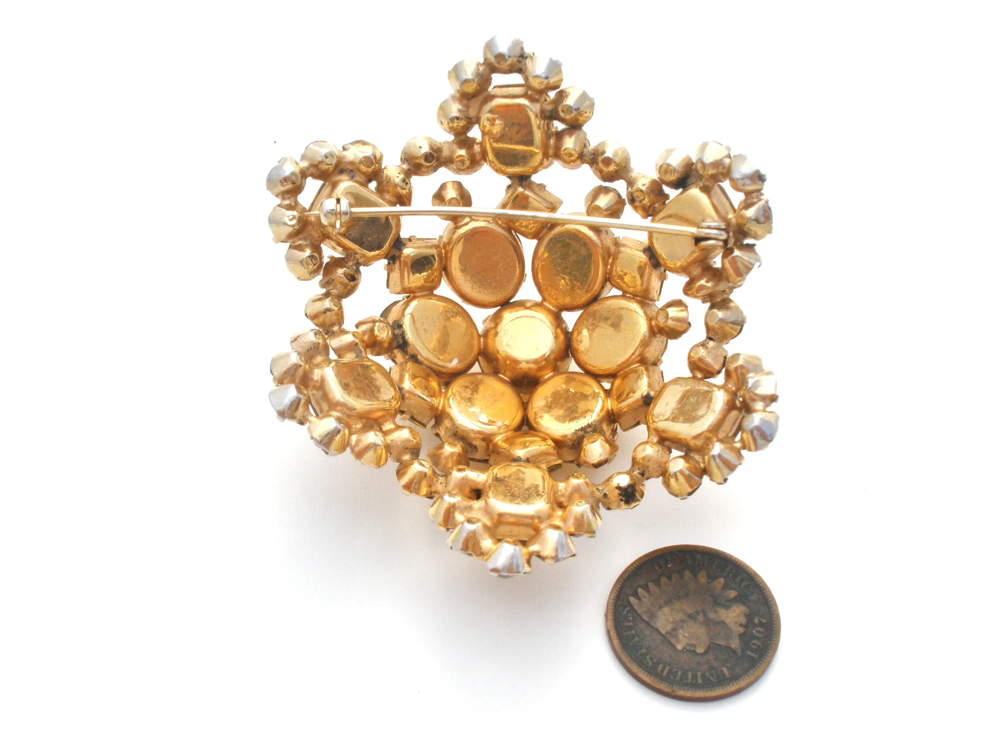 Gold Rhinestone Brooch Pin Vintage