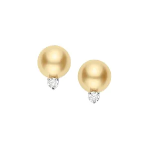 Golden South Sea Stud Earrings with Diamonds