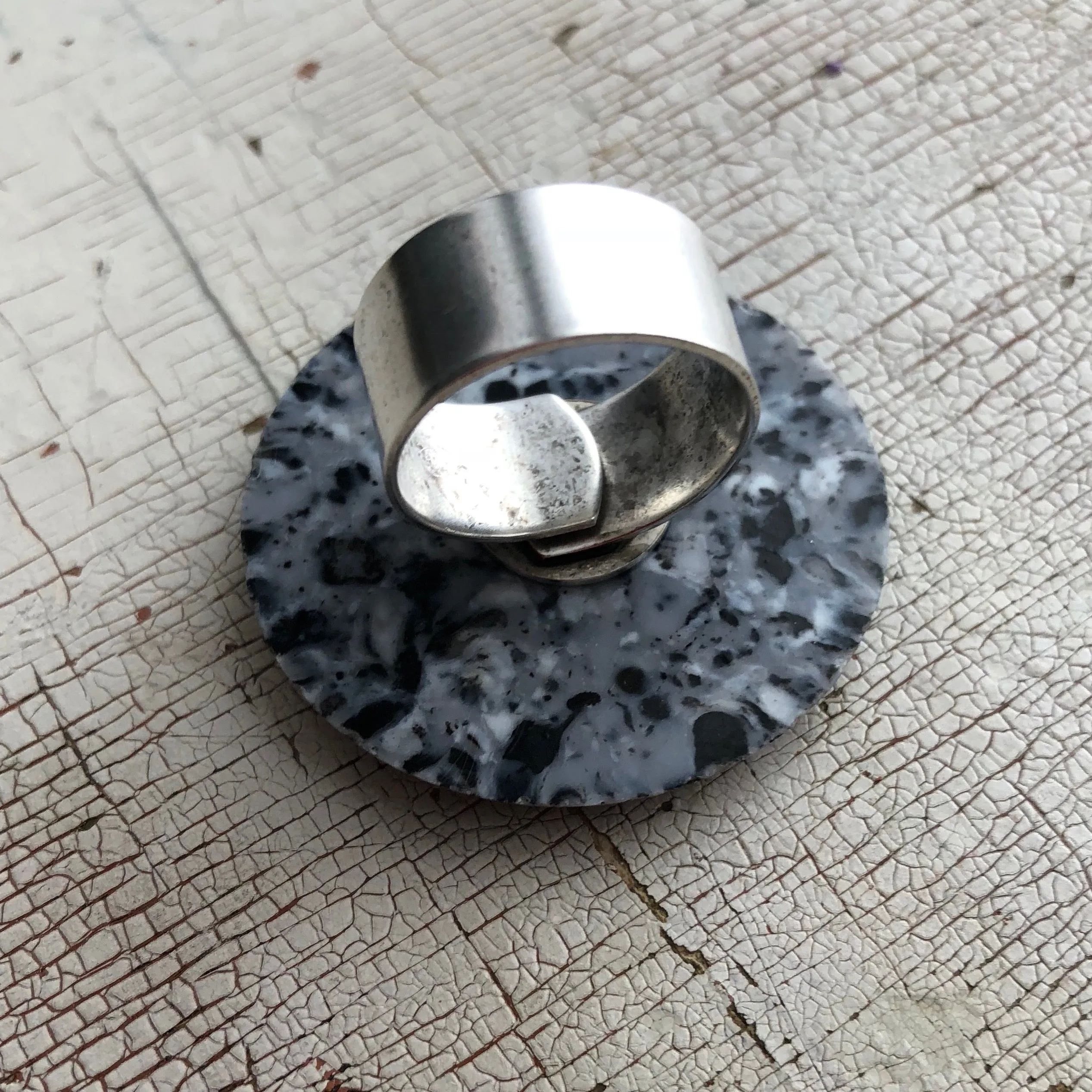 Granite Grey Speckled Lucite Silver Cocktail Ring