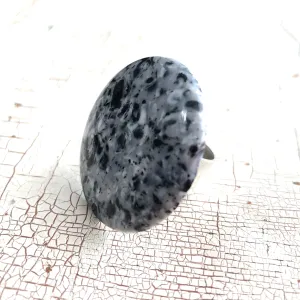 Granite Grey Speckled Lucite Silver Cocktail Ring