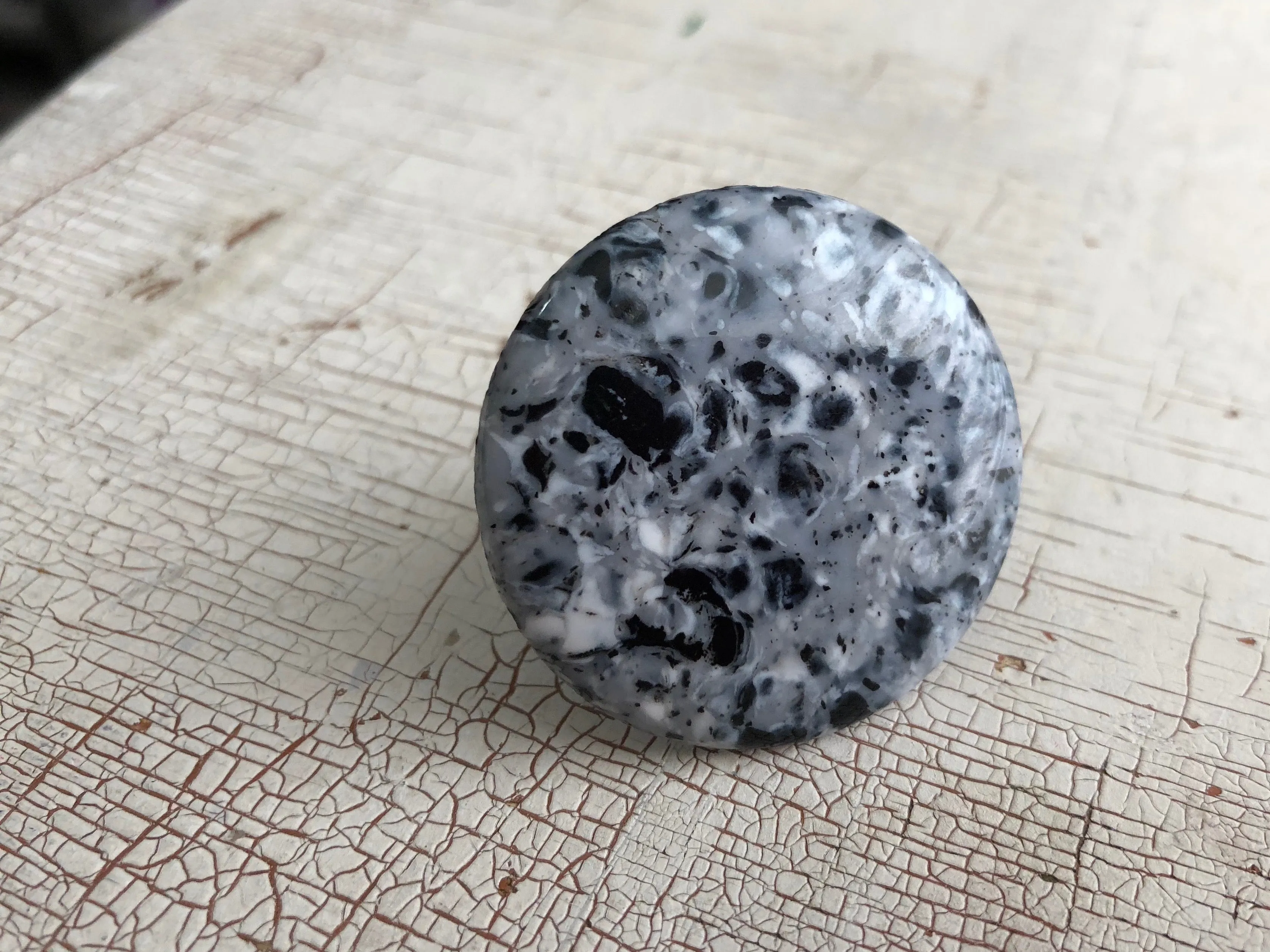 Granite Grey Speckled Lucite Silver Cocktail Ring