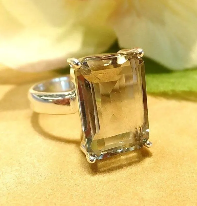 Green Amethyst and Sterling Silver Ring