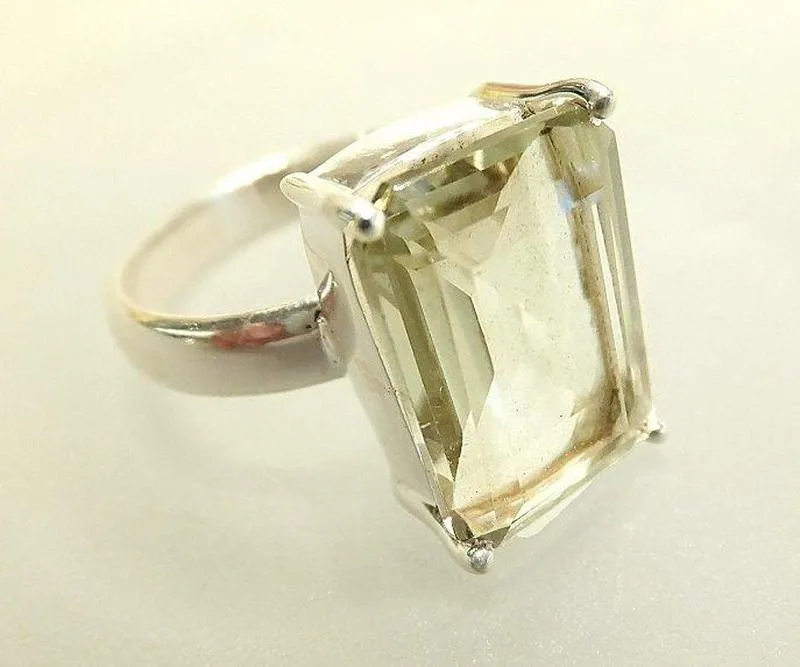 Green Amethyst and Sterling Silver Ring