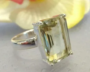 Green Amethyst and Sterling Silver Ring