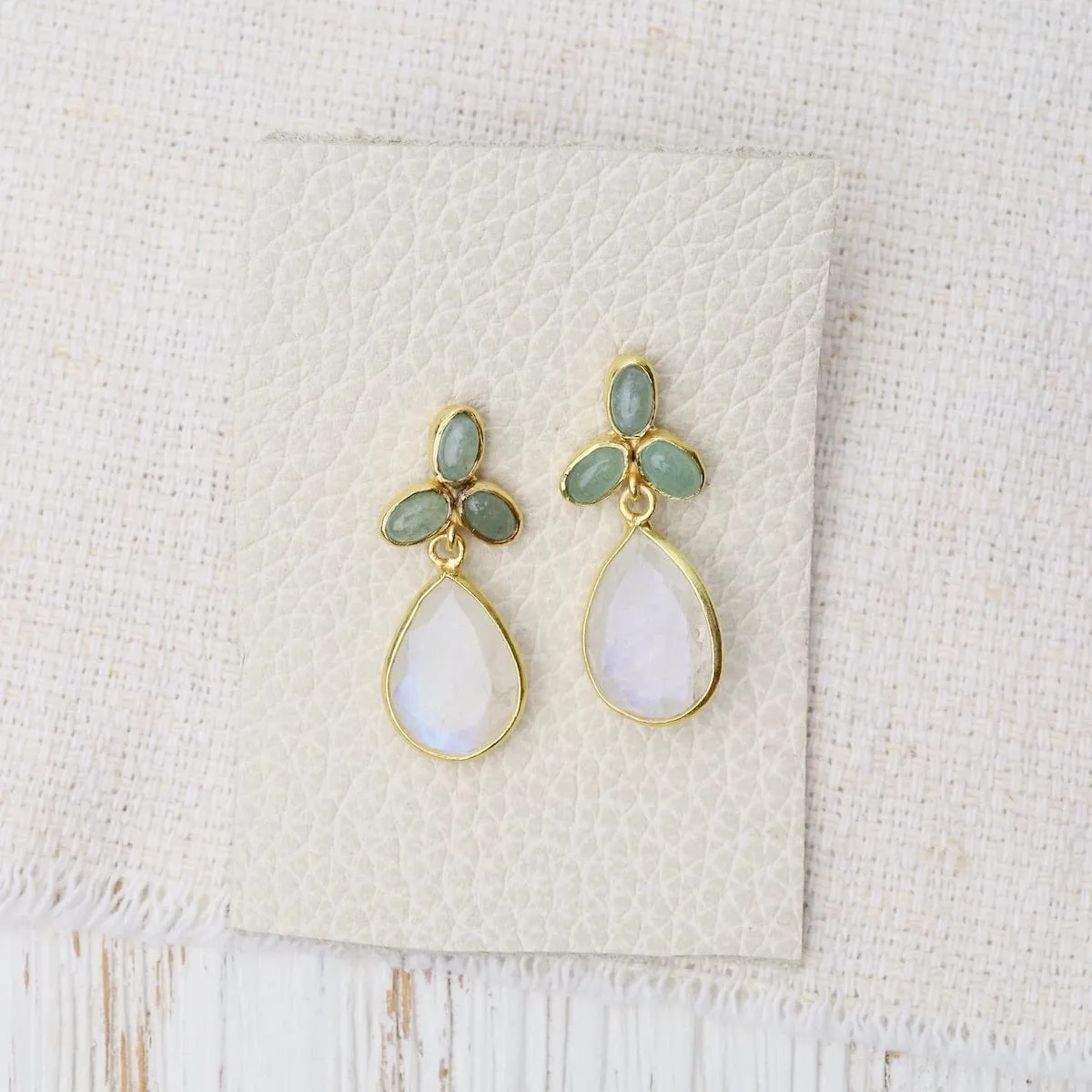 Green Aventurine & Moonstone Post Earrings