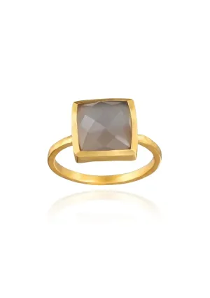 Grey Moonstone Square Stone Ring