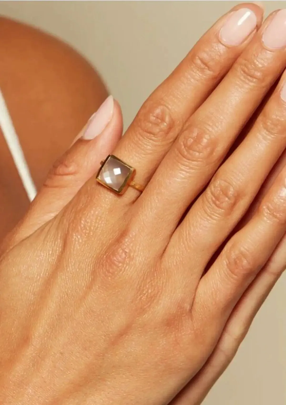 Grey Moonstone Square Stone Ring