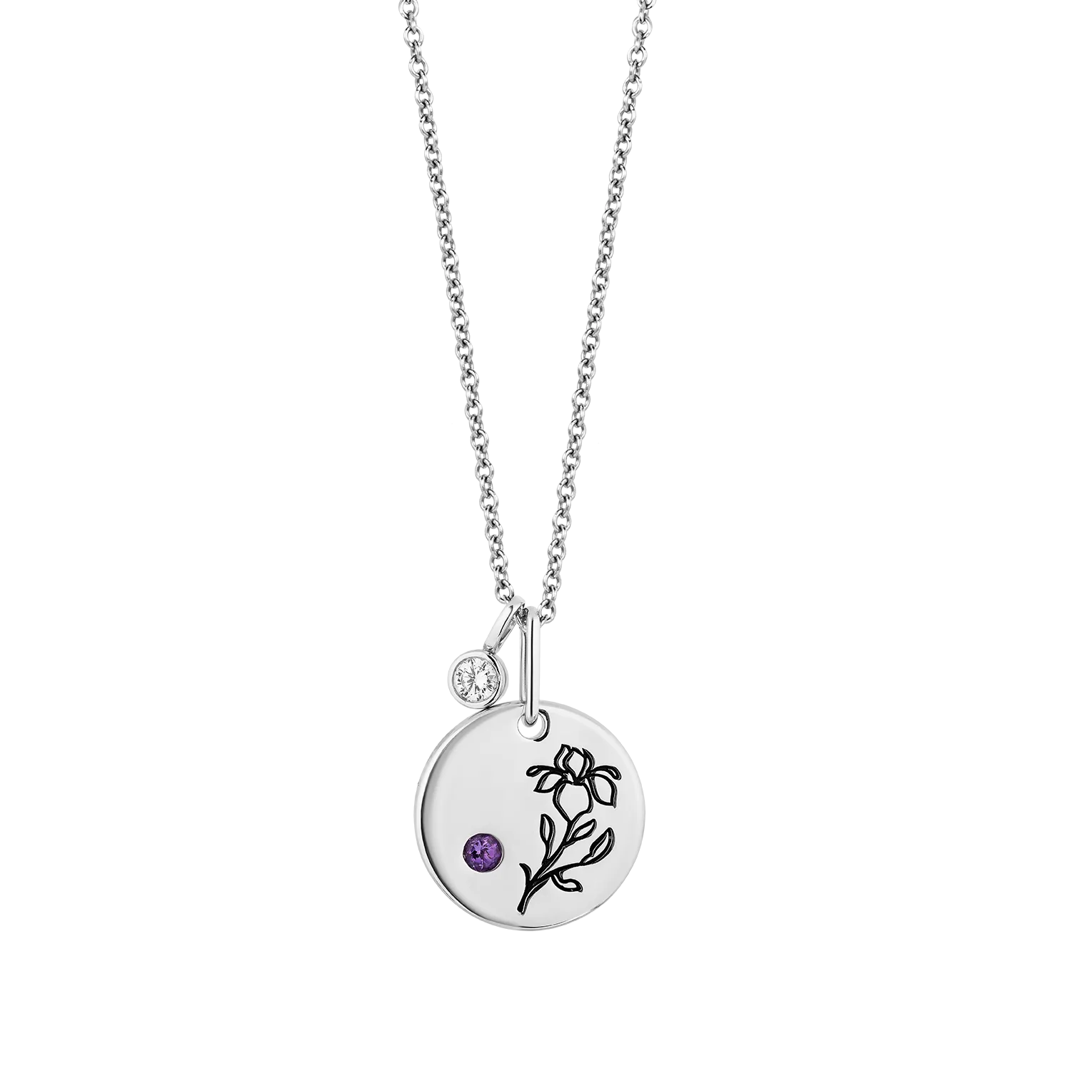 Hallmark Fine Jewelry February Flower of the Month Pendant in Sterling Silver with Amethyst and Diamond Accent