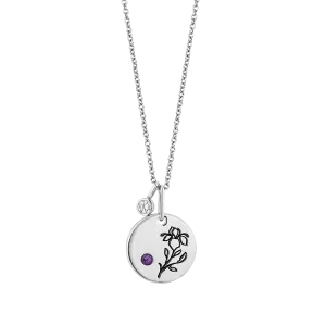 Hallmark Fine Jewelry February Flower of the Month Pendant in Sterling Silver with Amethyst and Diamond Accent