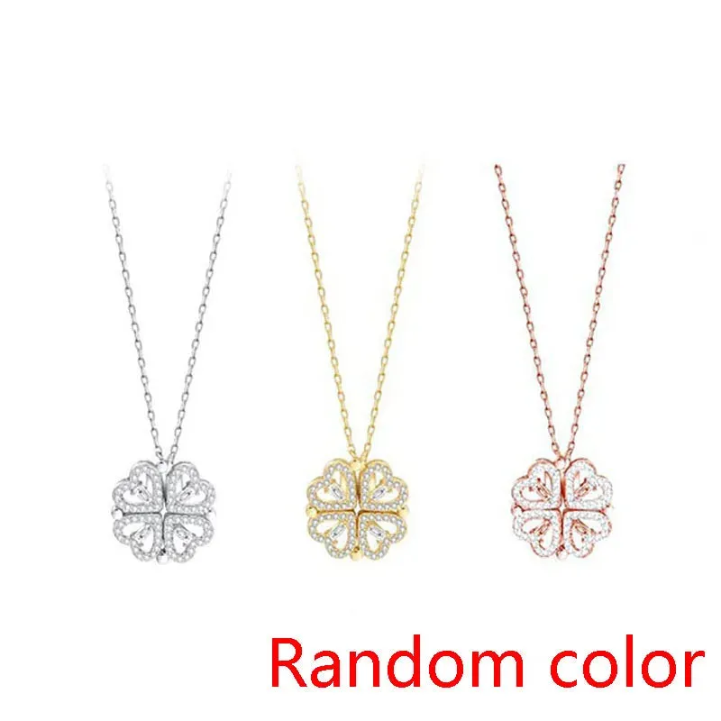 Heart Shaped Four Leaf Clover Pendant Necklace 925 Silver Jewelry Zircon Women Love Clavicle Chain Gifts Openable Choker Jewelry