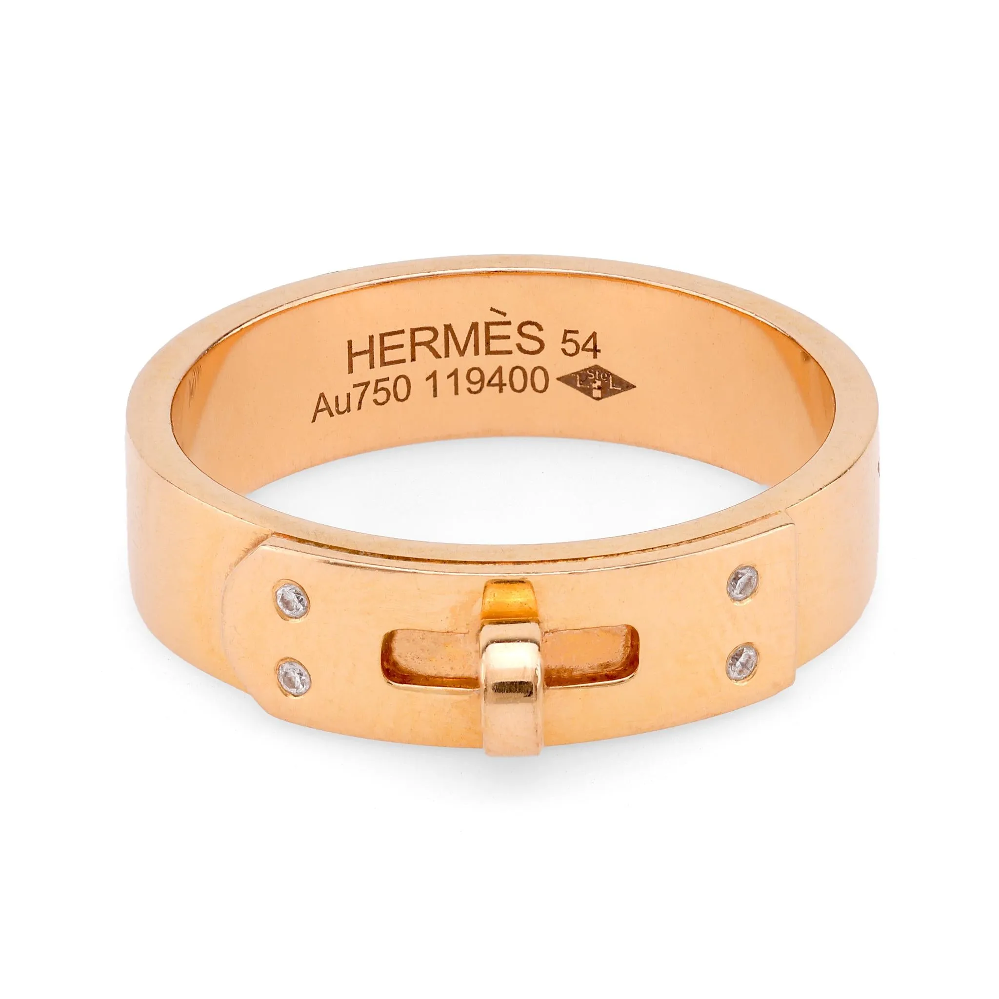 Hermes diamond 18k yellow gold Kelly ring