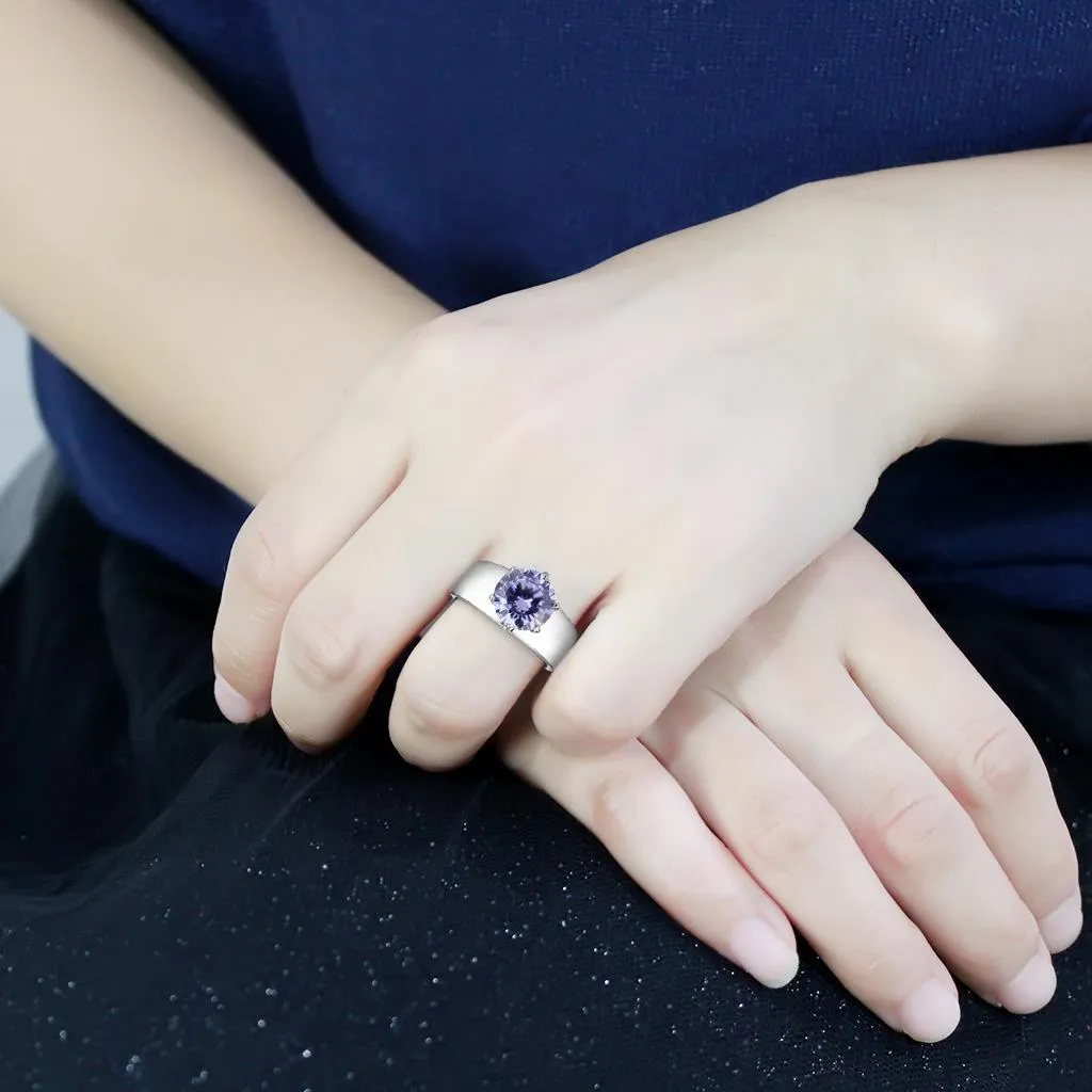 High polished (no plating) Stainless Steel Ring with AAA Grade CZ in Light Amethyst for Women Style TK52006