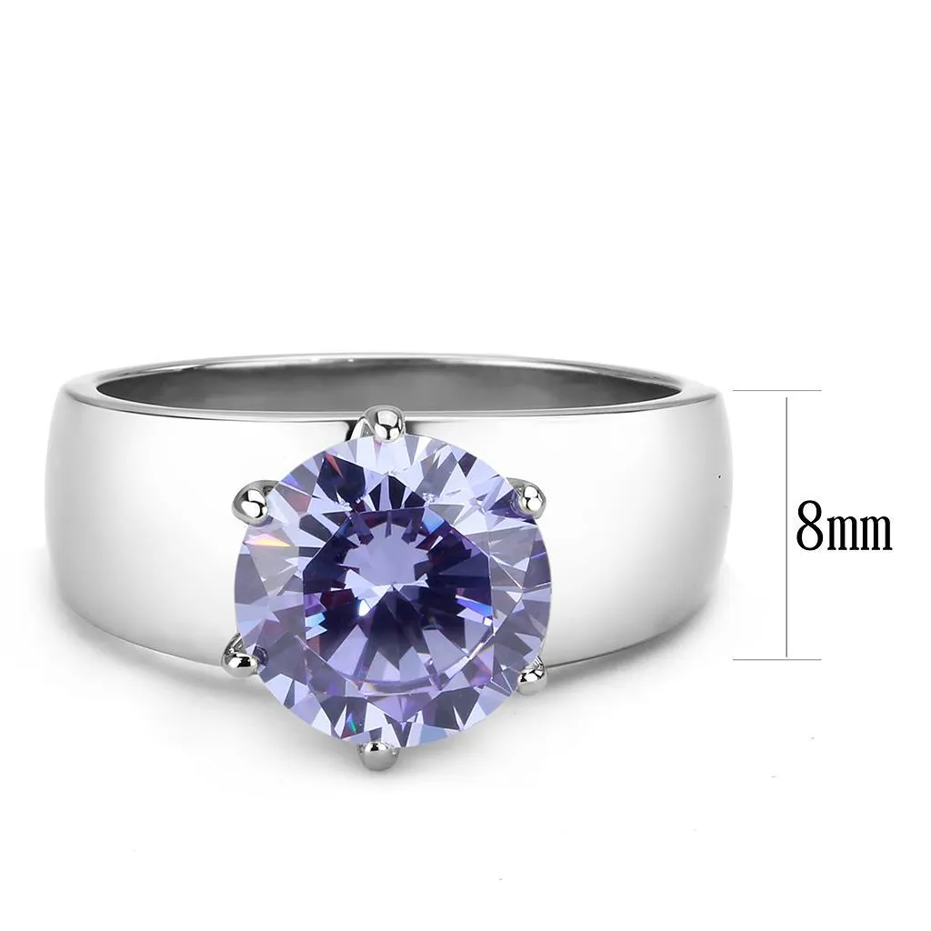 High polished (no plating) Stainless Steel Ring with AAA Grade CZ in Light Amethyst for Women Style TK52006