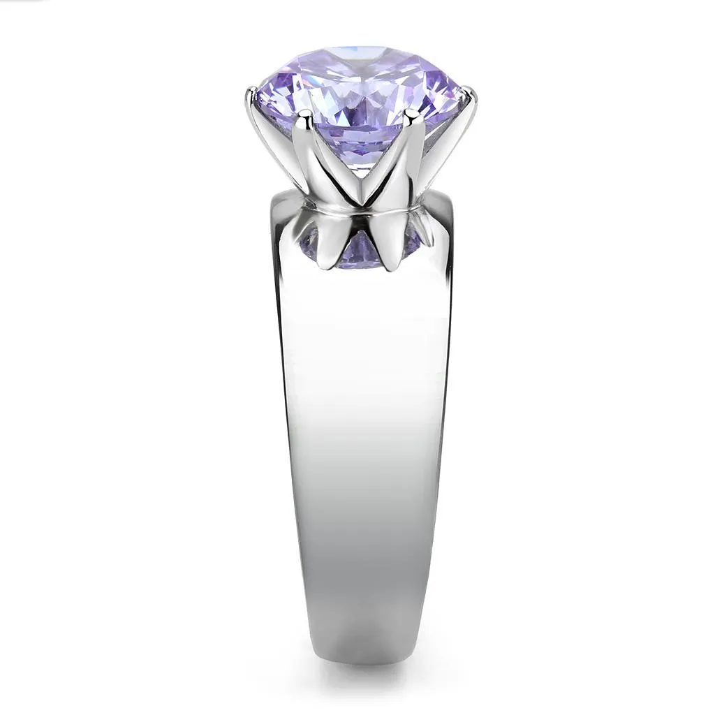 High polished (no plating) Stainless Steel Ring with AAA Grade CZ in Light Amethyst for Women Style TK52006