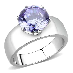 High polished (no plating) Stainless Steel Ring with AAA Grade CZ in Light Amethyst for Women Style TK52006