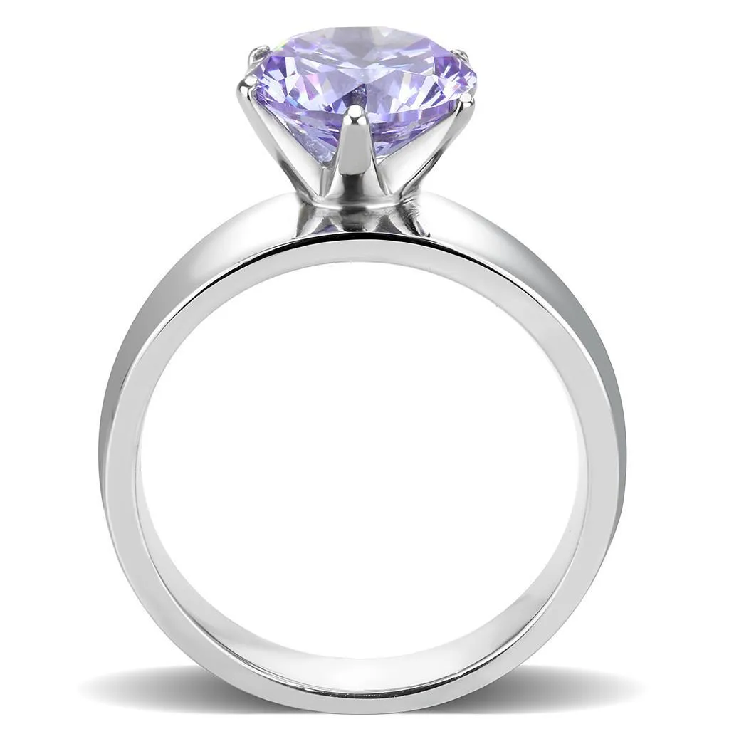 High polished (no plating) Stainless Steel Ring with AAA Grade CZ in Light Amethyst for Women Style TK52006