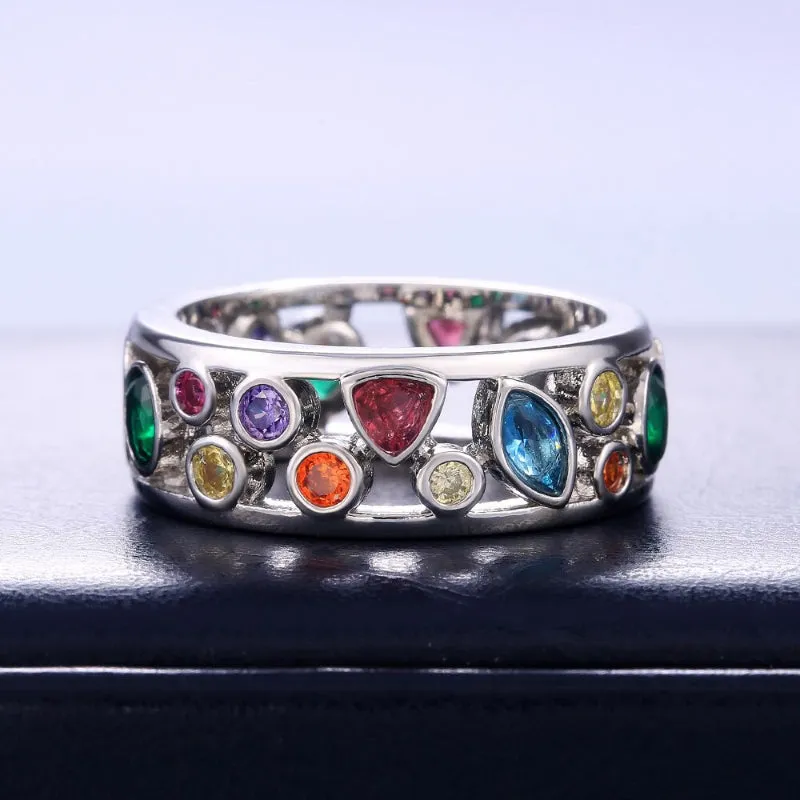 Hollow Out Multicolor Geometric Zircon Rings