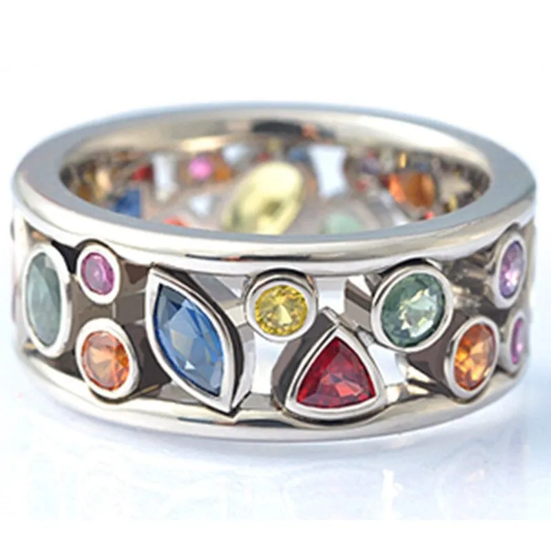 Hollow Out Multicolor Geometric Zircon Rings