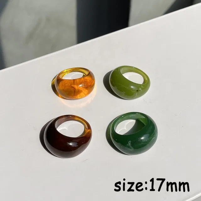 HUANZHI 2021 New Transparent Resin Acrylic Rhinestone Colourful Geometric Square Round Rings Set for Women Jewelry Party Gifts