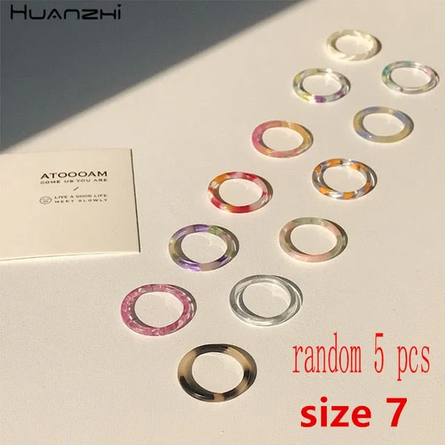 HUANZHI 2021 New Transparent Resin Acrylic Rhinestone Colourful Geometric Square Round Rings Set for Women Jewelry Party Gifts