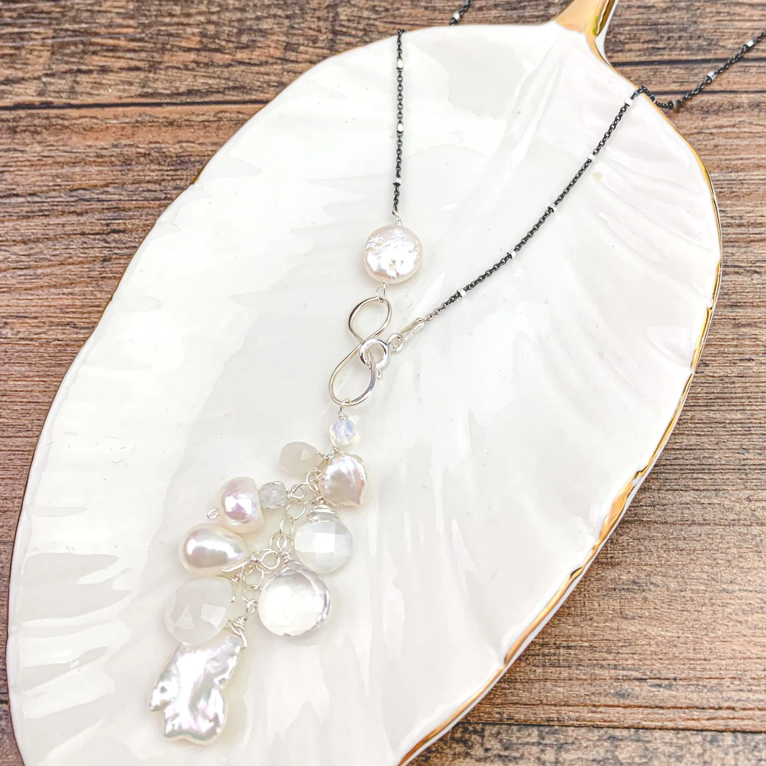 Infinity Elegance: Pearl, Moonstone & Rock Crystal Y-Style Lariat Set