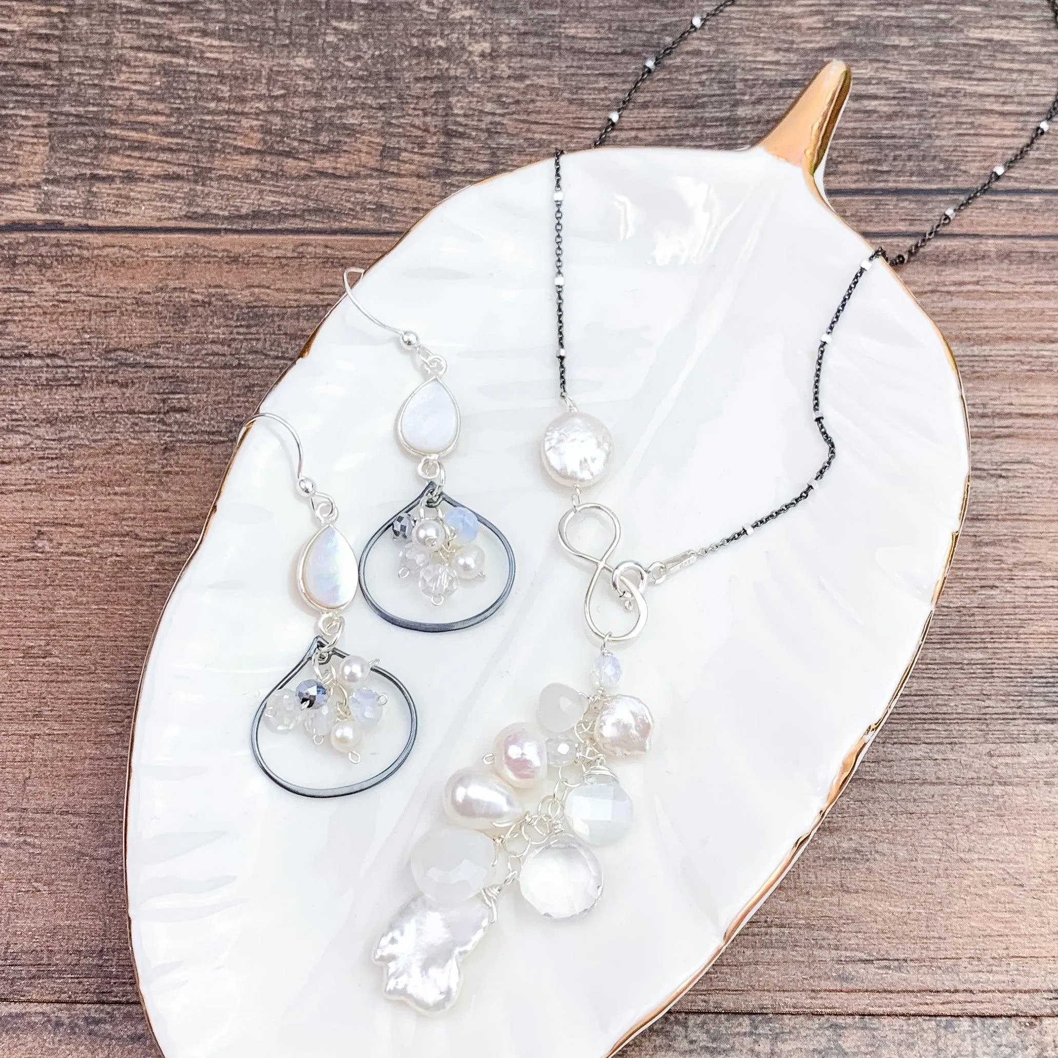 Infinity Elegance: Pearl, Moonstone & Rock Crystal Y-Style Lariat Set