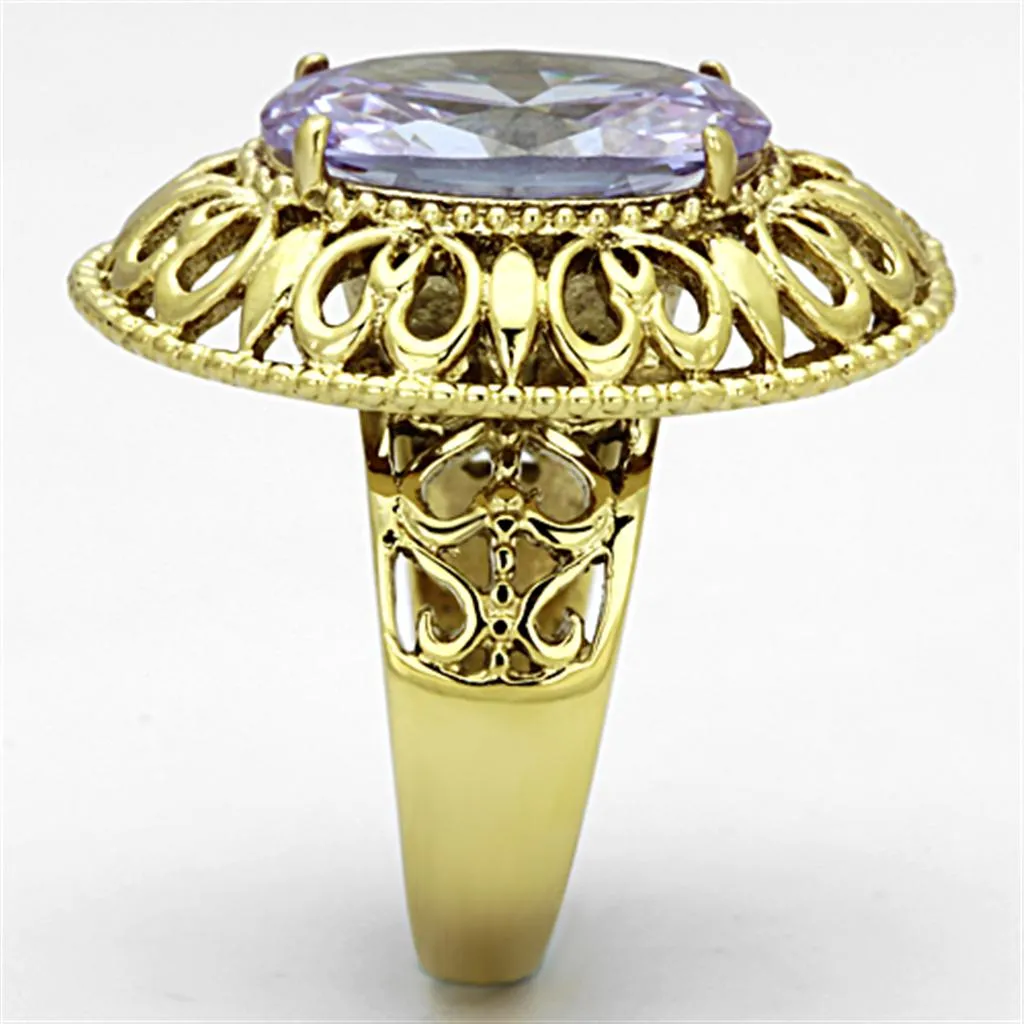 IP Gold(Ion Plating) Stainless Steel Ring with AAA Grade CZ in Light Amethyst for Women Style TK1110