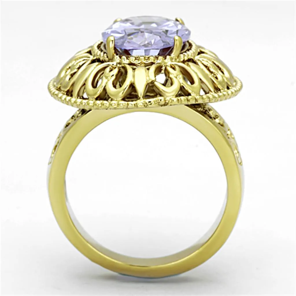 IP Gold(Ion Plating) Stainless Steel Ring with AAA Grade CZ in Light Amethyst for Women Style TK1110