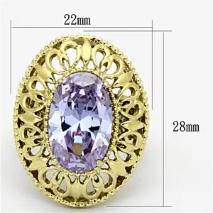 IP Gold(Ion Plating) Stainless Steel Ring with AAA Grade CZ in Light Amethyst for Women Style TK1110