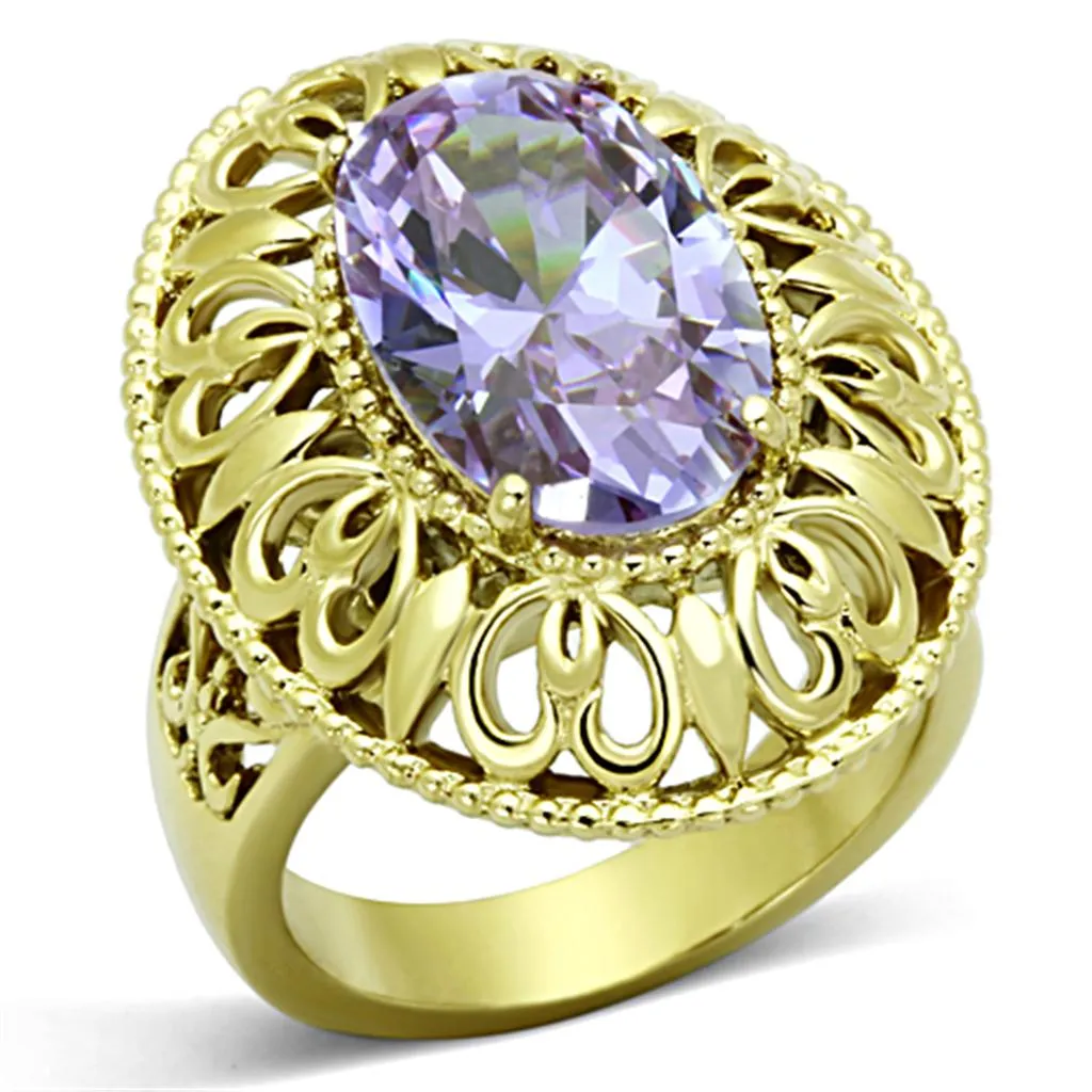 IP Gold(Ion Plating) Stainless Steel Ring with AAA Grade CZ in Light Amethyst for Women Style TK1110