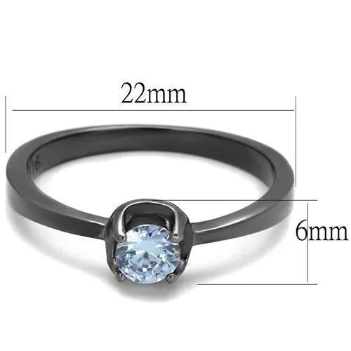 IP Light Black (IP Gun) Stainless Steel Ring with AAA Grade CZ in Light Amethyst for Women Style TK2609