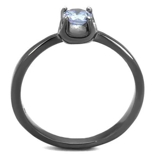 IP Light Black (IP Gun) Stainless Steel Ring with AAA Grade CZ in Light Amethyst for Women Style TK2609