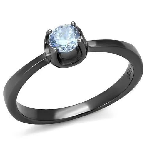 IP Light Black (IP Gun) Stainless Steel Ring with AAA Grade CZ in Light Amethyst for Women Style TK2609